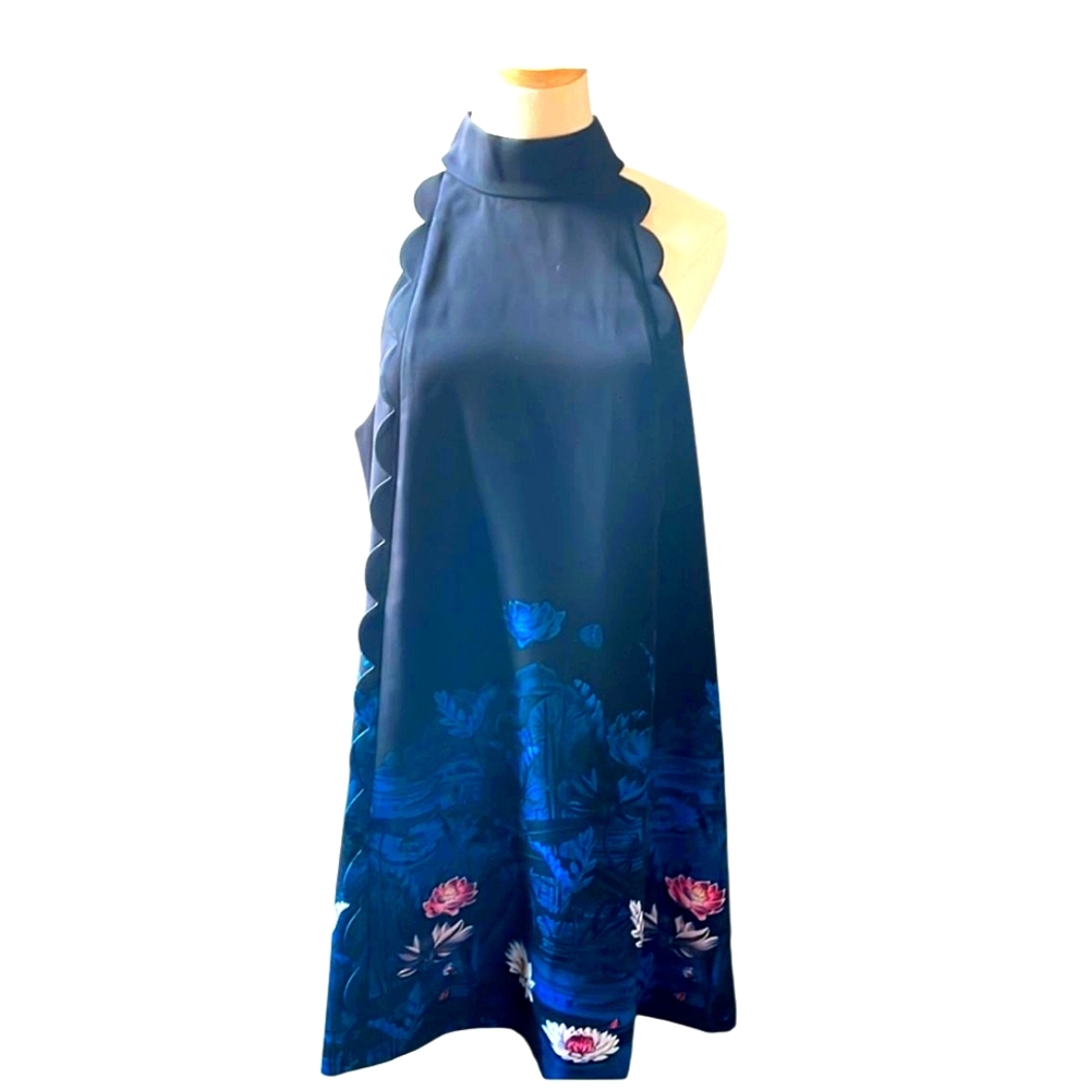 Ted Baker London Navy and Teal Floral Midi Dress